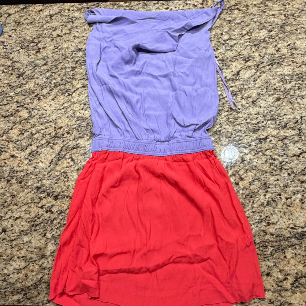 Diane von Furstenberg Purple Red Colorblock Silk Strapless Mini Dress 4 ws